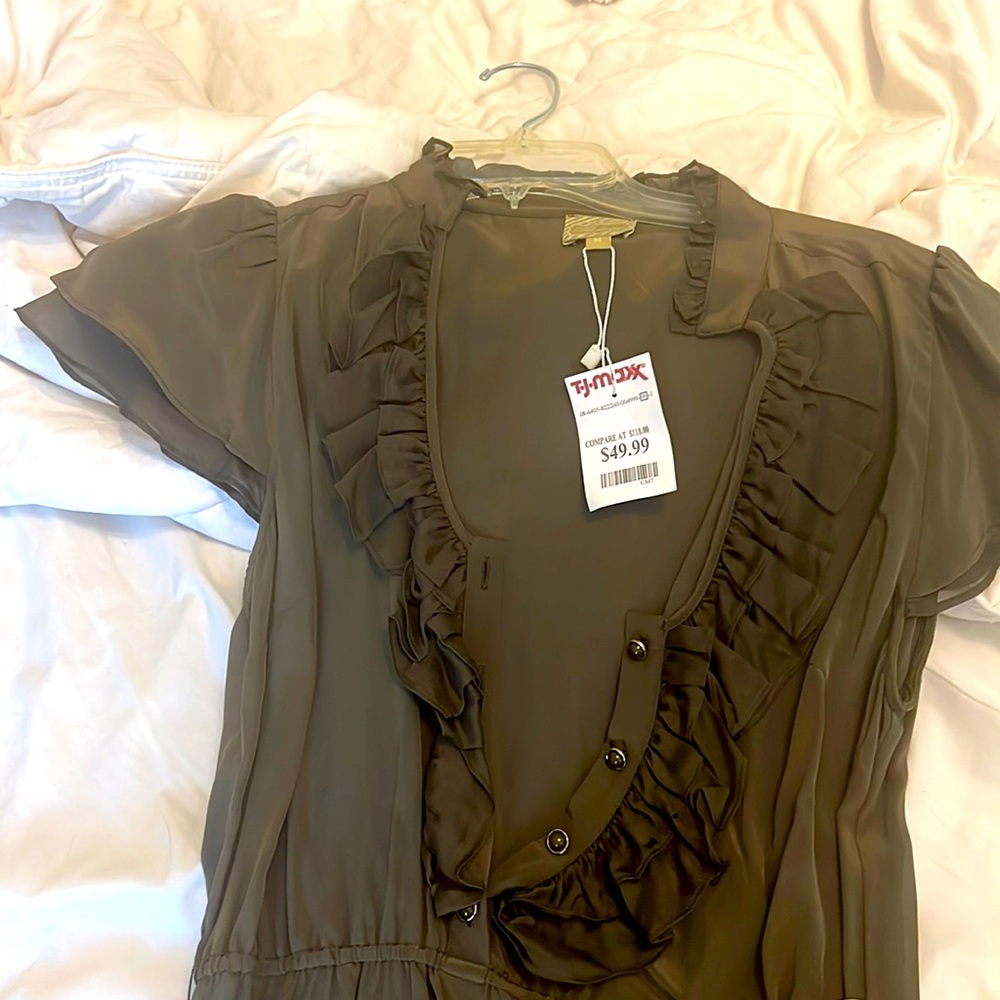 Brand new olive green dress with gold belt!